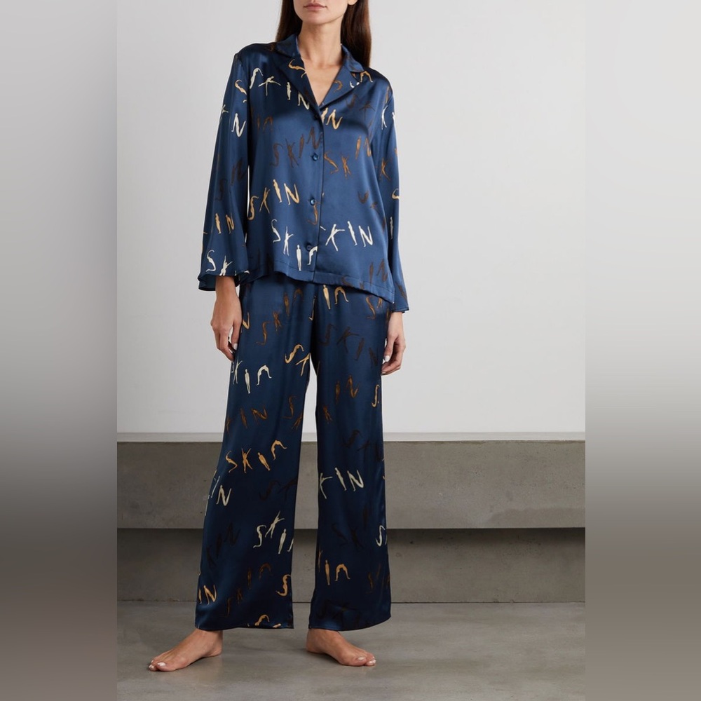 NWOT SKIN  Tamsyn Printed Silk-Blend Satin Pajama Set SOLD OUT EVERYWHERE!!